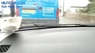 My Slutty Busty Wifey Loves to Drive a Car Flashing her Tits