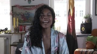 Dark Skinned Beauty Masturbates Outdoors