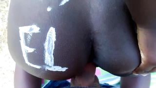 Juicy Ebony in Tribal Paint gets a BWC Creampie Public Close up POV Ella B