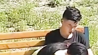 Chinese doing Handjob at Public Park