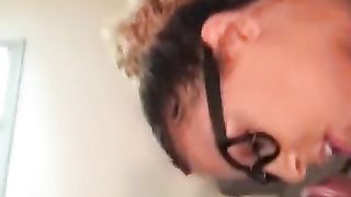 Sexy Mixed Girl with Glasses gives Blowjob