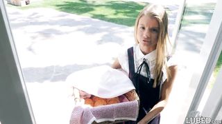 She looks so innocent and cute selling cookies in her little dress...gets fucked hard and takes a load on her adorable and pretty face (Asuna Fox)