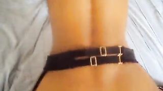 POV Ebony Babe in Sexy Lingerie Edges Big White Cock to Handsfree Cumshot