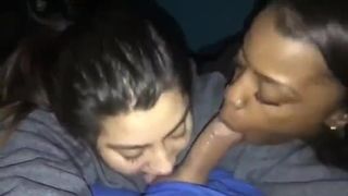 Latina and her Ebony Friend Suck my Cock
