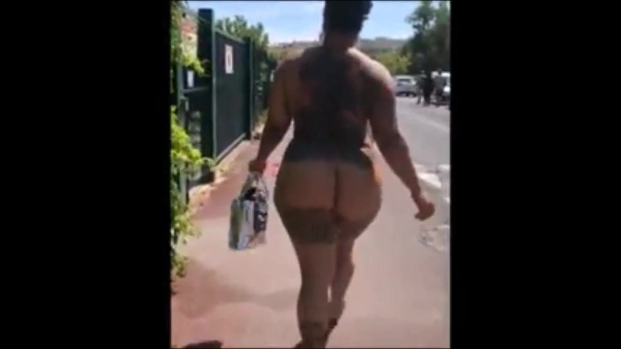 Thick Black Woman walking around buck naked(looped)