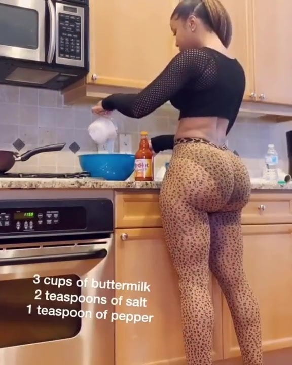 Big booty sister cooking dinner