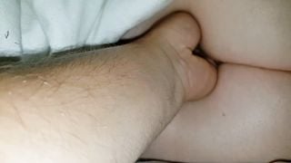 Sleeping wife gets fucked with big dildos and fisted in pussy.