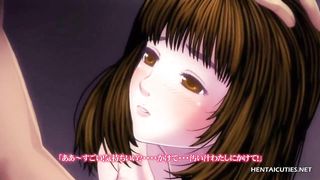 Busty teen hentai schoolgirl in stocksings getting her pretty face filled with cum