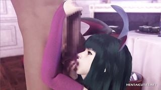 Lovely 3d hentai babe sucking a huge black cock and getting a facial