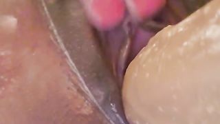 BBW Ebony MILF Amateur Squirts Thick Dildo after Rough Sex