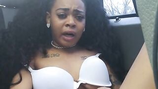 Petite Ebony Super Squirter let's Loose in Car after Walk in the Park