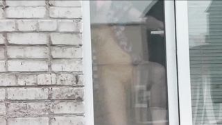 Naked Step Mom Washes Window Son Spies on Mommy. Naked in Public. Spying