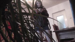 Son Caught Hot Step Mom Masturbating on Spy Cam under Table when Stealling