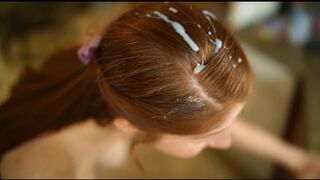 Sexy Redhead Blowjob and Cum in Hair, Long Hair, Hair