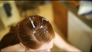 Sexy Redhead Blowjob and Cum in Hair, Long Hair, Hair