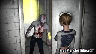 3D cartoon blonde gets fucked hard by a zombie