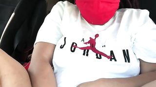 Ebony try not to get Caught Masturbating in Parking Lot