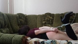 Spanked Girl in Heels Tied up with Ball Gag