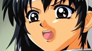 Hot hentai brunette doing the double blowjob