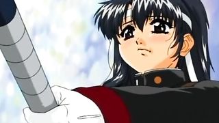 Hot hentai brunette doing the double blowjob