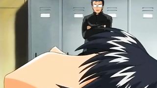 Hot hentai brunette doing the double blowjob