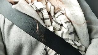 Dirty Redhead Masturbates in the back Seat