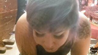 Split Tongue Chick gives Sloppy Deepthroat and Sucks on Balls