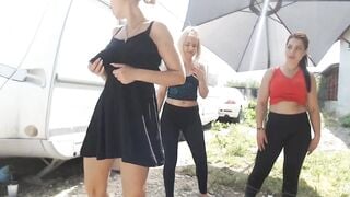 Sexy Lesbians Fingering in Public Campsite