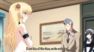 Busty woman has a threesome with her maids with big dildos | Anime hentai