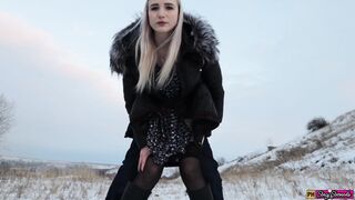 Winter Blowjob and Sex with a Young Cute Girl in a Fur Coat - Swallow Cum