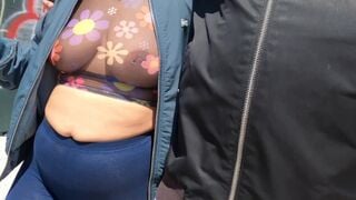 Quaratine Errand Run with Wife in see through Leggings and see thru Shirt