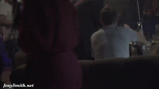 Jeny Smith Bottomless in the Club. Painted Shorts looks like Real