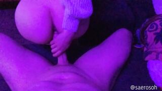 Petite Asian Girl Sucks and Fucks his Big Dick after a Late-night Movie