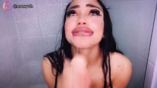 SHE TAKES LONG DILDO DEEPTHROAT SLOPPY (blowjob Ahegao)