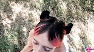 Blowjob in the Forest Closeup and Cum on Tits