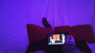 Redhead Girl Masturbating Watching Lesbian Hentai Uncensored when Parents are in Home