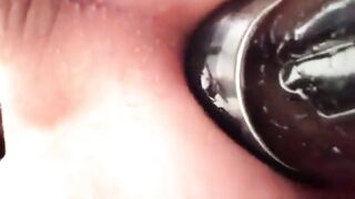 Shaved twink double bang ass streching