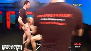 Two hardcore blondes in a hardcore orgy