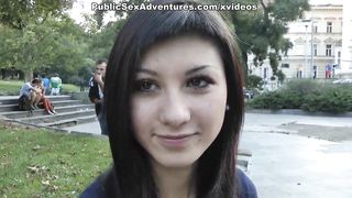 Brunette with nice tits shows her body in front of everyone