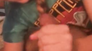 Homemade CFNM Young Wife gives Handjob and Loves Milking Surprise Cum Blast