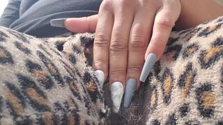 Ebony BBW Playing with Pussy outside trying not to get Caught