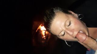 Cum Swallow Goddess Takes Huge Load by Fire. Cum in Mouth