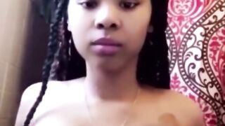 Barely Legal Ebony Black Teen Plays with her Huge Tits