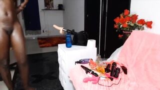 Black MILF Masturbating with Dildo and Squirting