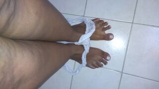 Taking off my Dirty and Wet Panties with my Feet