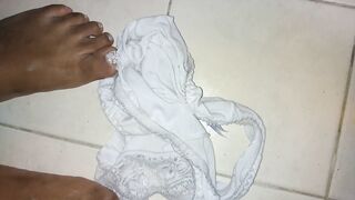 Taking off my Dirty and Wet Panties with my Feet