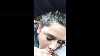 Brunette Teen Secretly gives Blowjob in Car