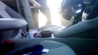 Bear in thigh high nylons jerking off in the car at the park