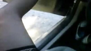 Bear in thigh high nylons jerking off in the car at the park
