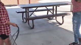 Mexican Girl gives her Friend a Spanking Bending over the Table